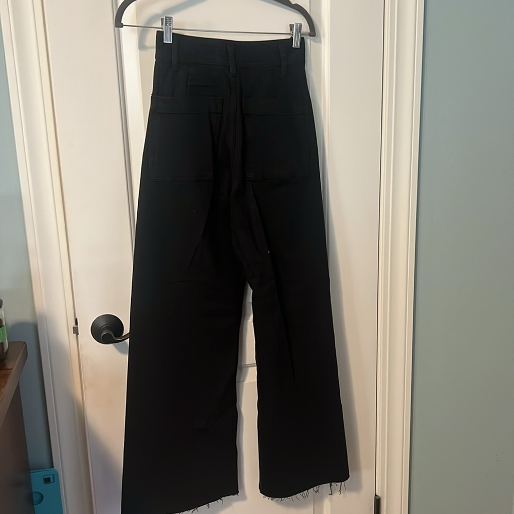 Zara black denim jeans pants high rise flare with raw hem size us 2 - Picture 4 of 7